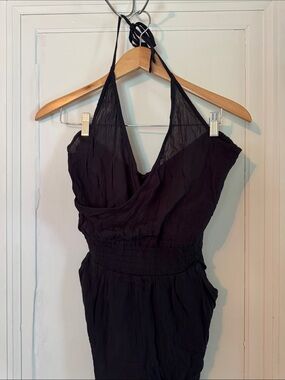 Prana Black Sleeveless Crinkle Halter Jumpsuit